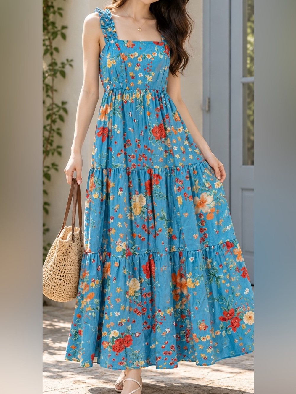Floral Maxi Dress in Blue Size Small Like New
